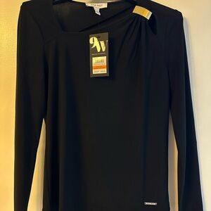 Nine West Black Long Sleeve Blouse with Gold Accent